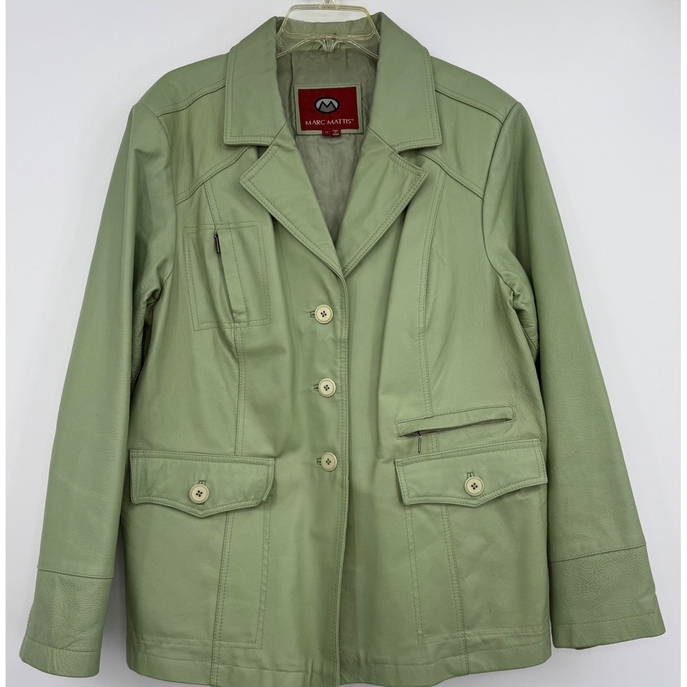 VTG Marc Mattis Green Women Leather Jacket 1X Retro Moto Preppy Old Money Grunge